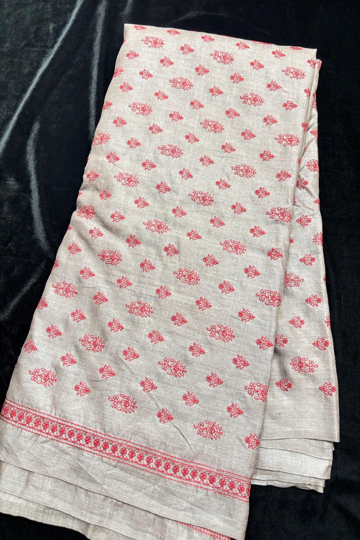 Cypress Floral Buta Embroidered Pure Tussar Fabric
