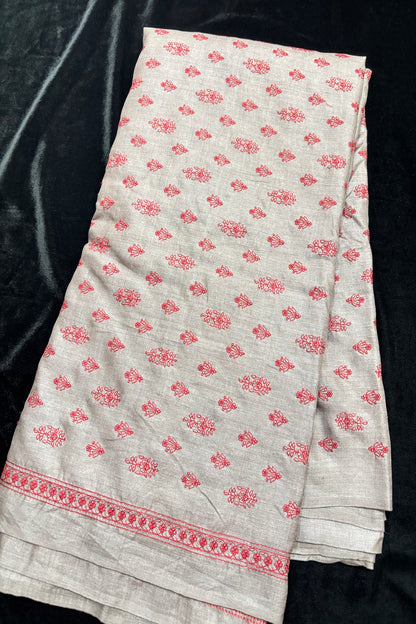 Cypress Floral Buta Embroidered Pure Tussar Fabric