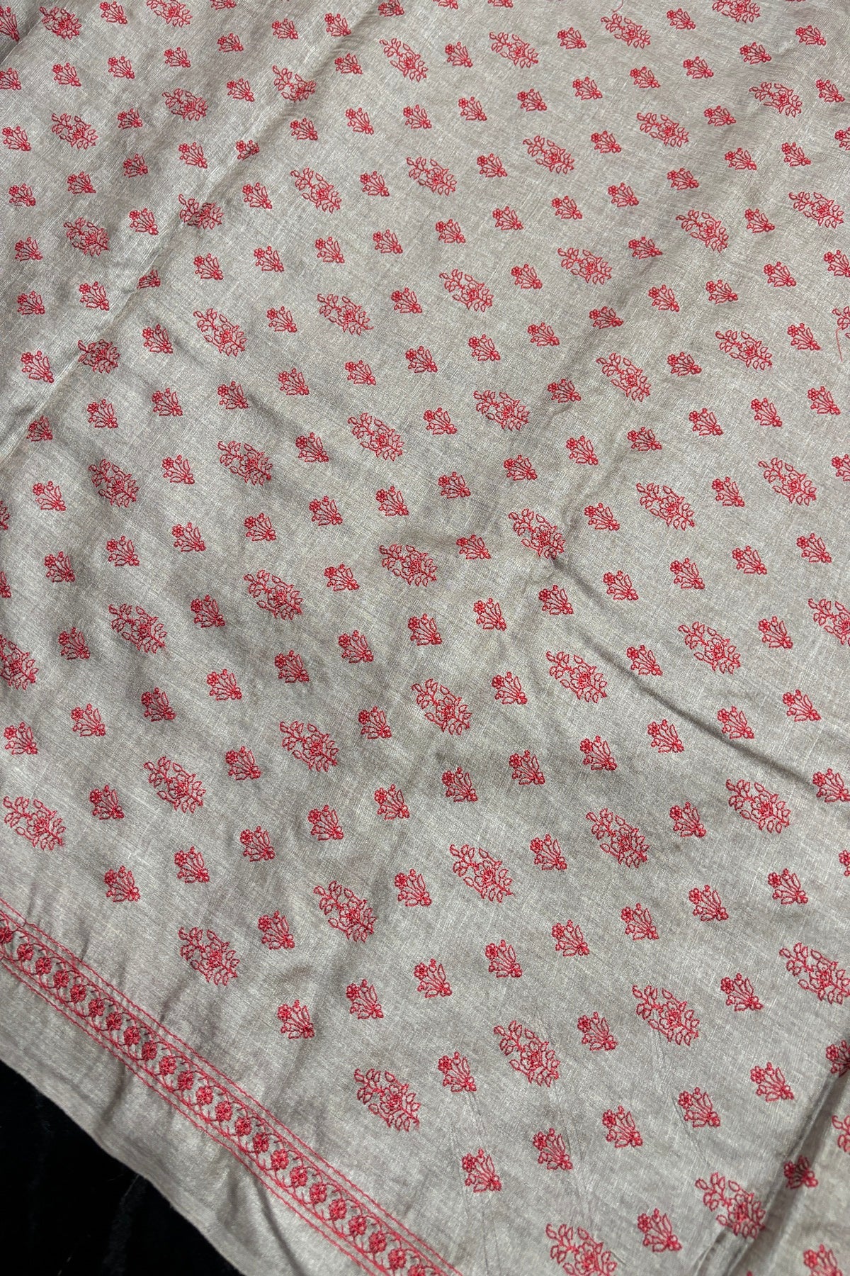Cypress Floral Buta Embroidered Pure Tussar Fabric