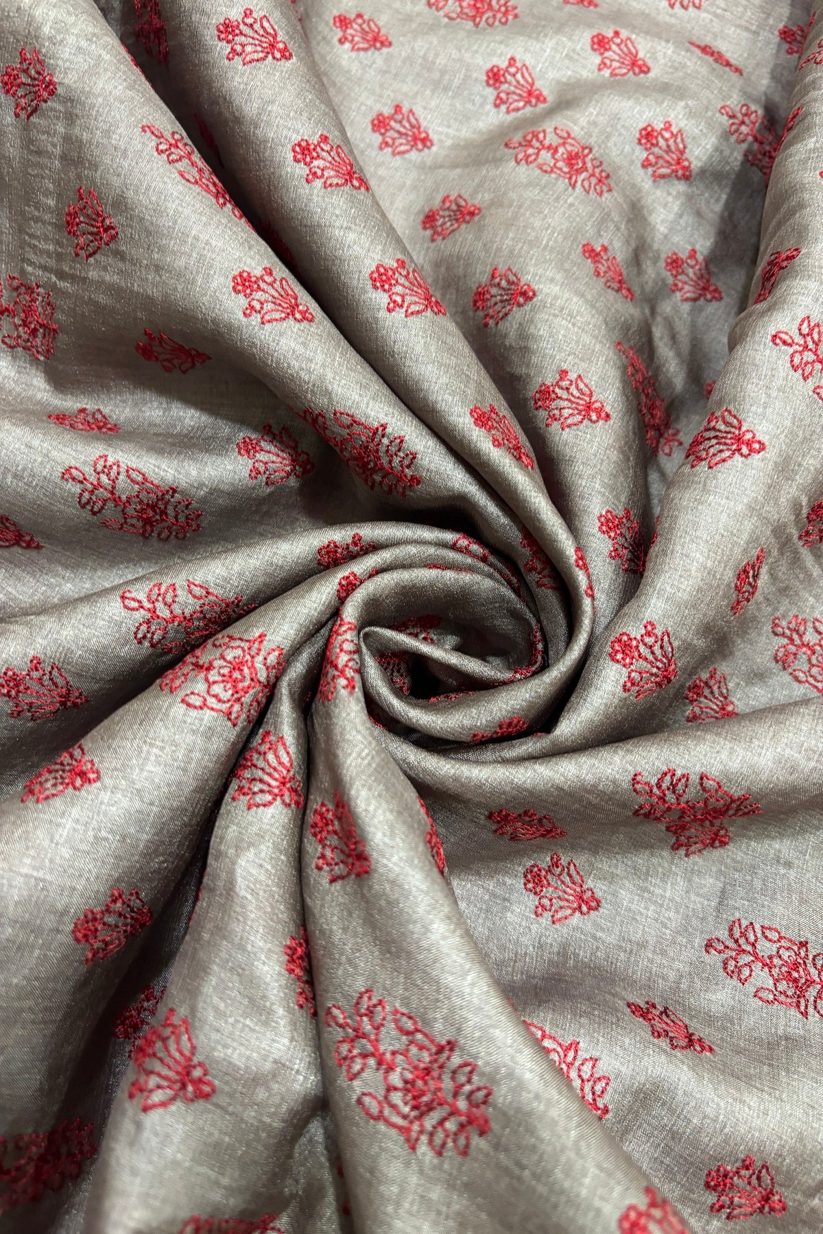 Cypress Floral Buta Embroidered Pure Tussar Fabric