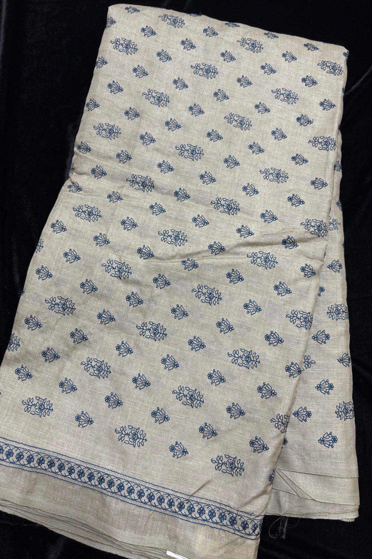 Cypress Floral Buta Embroidered Pure Tussar Fabric