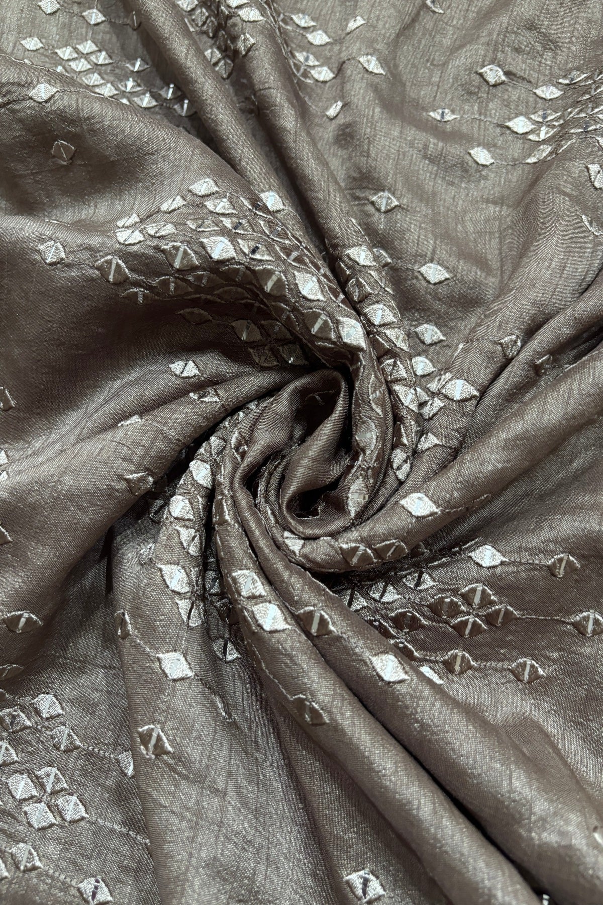 Logenze Shaped Mirror Embroidered Pure Banglore Silk Fabric