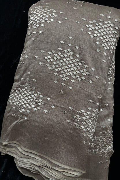 Logenze Shaped Mirror Embroidered Pure Banglore Silk Fabric