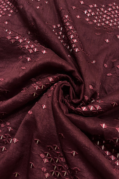 Logenze Shaped Mirror Embroidered Pure Banglore Silk Fabric
