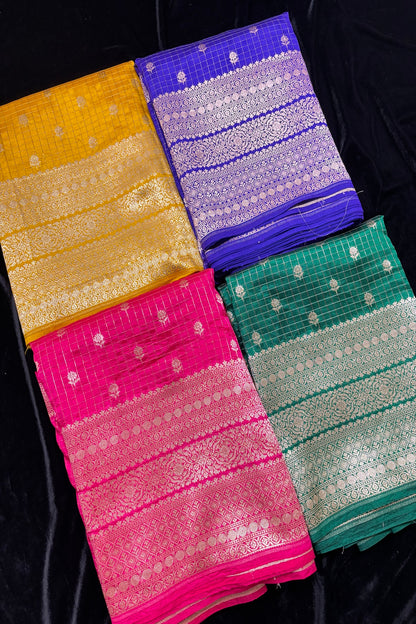 Vintage Checks Pure Banaras Silk Lehenga Fabric