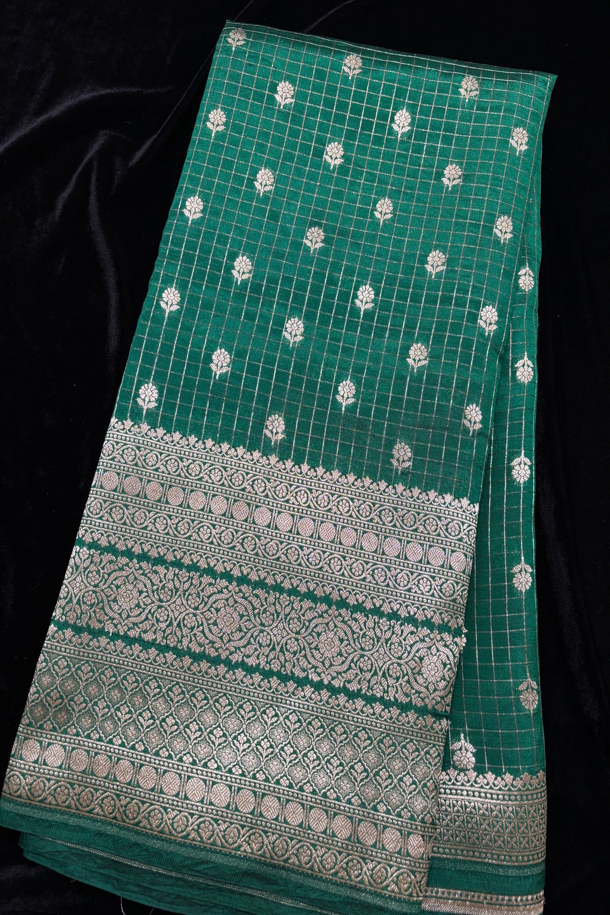 Vintage Checks Pure Banaras Silk Lehenga Fabric