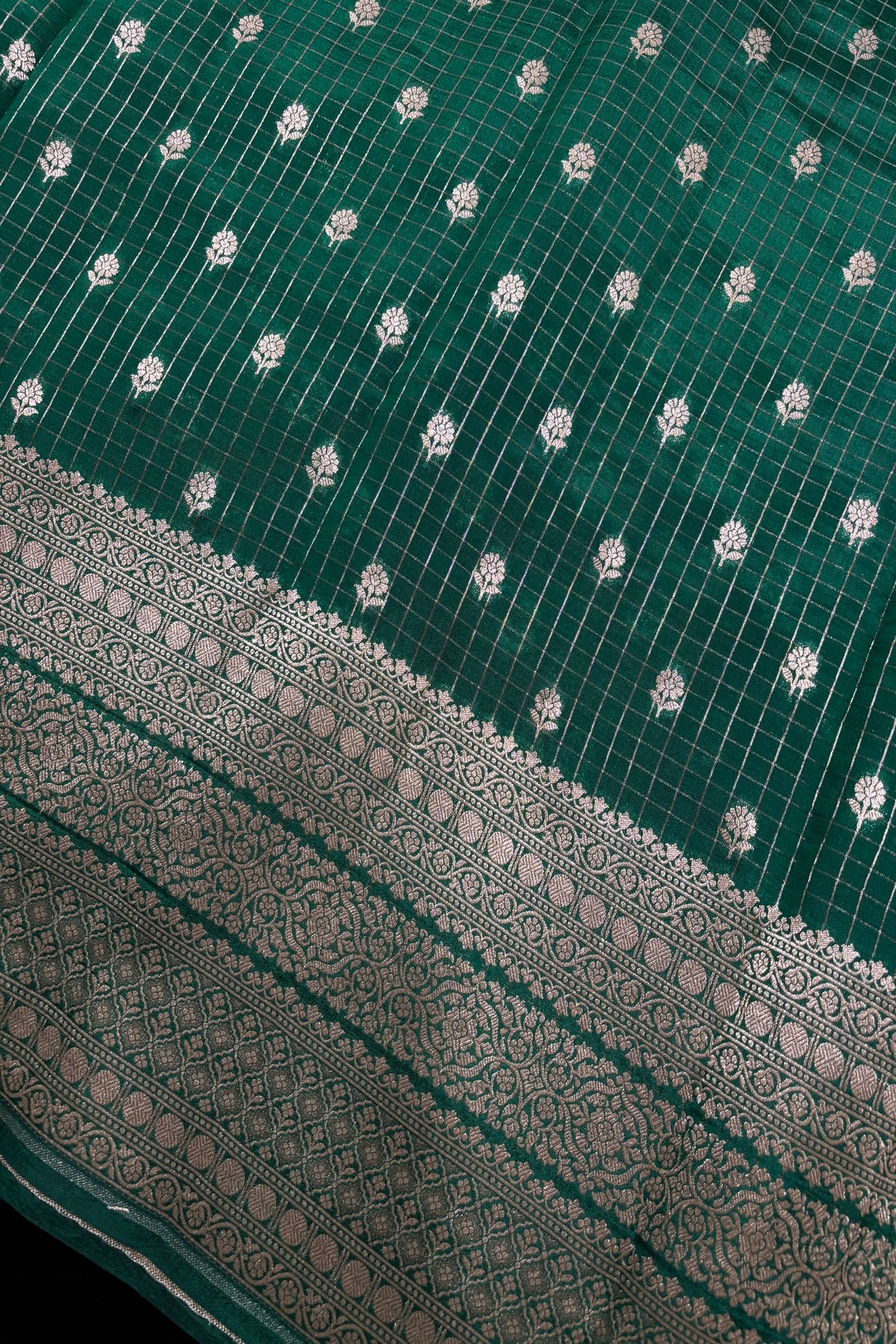 Vintage Checks Pure Banaras Silk Lehenga Fabric