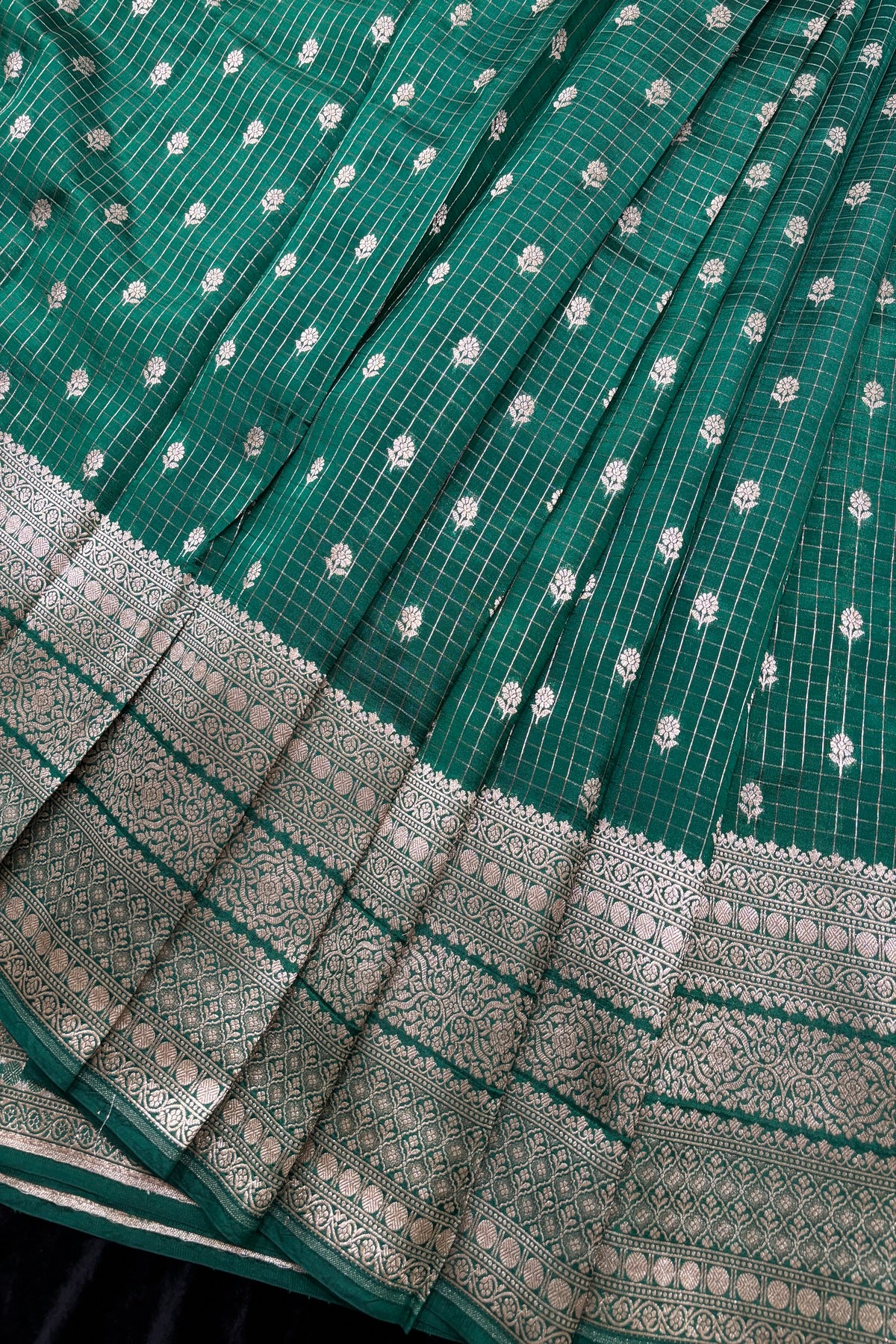 Vintage Checks Pure Banaras Silk Lehenga Fabric