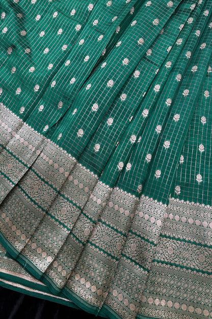 Vintage Checks Pure Banaras Silk Lehenga Fabric