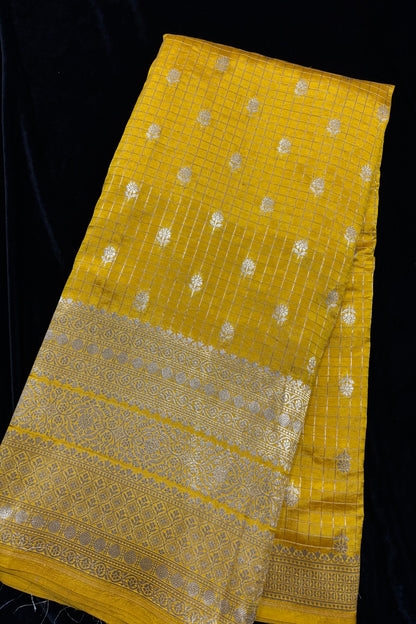 Vintage Checks Pure Banaras Silk Lehenga Fabric