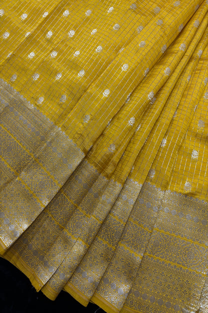 Vintage Checks Pure Banaras Silk Lehenga Fabric