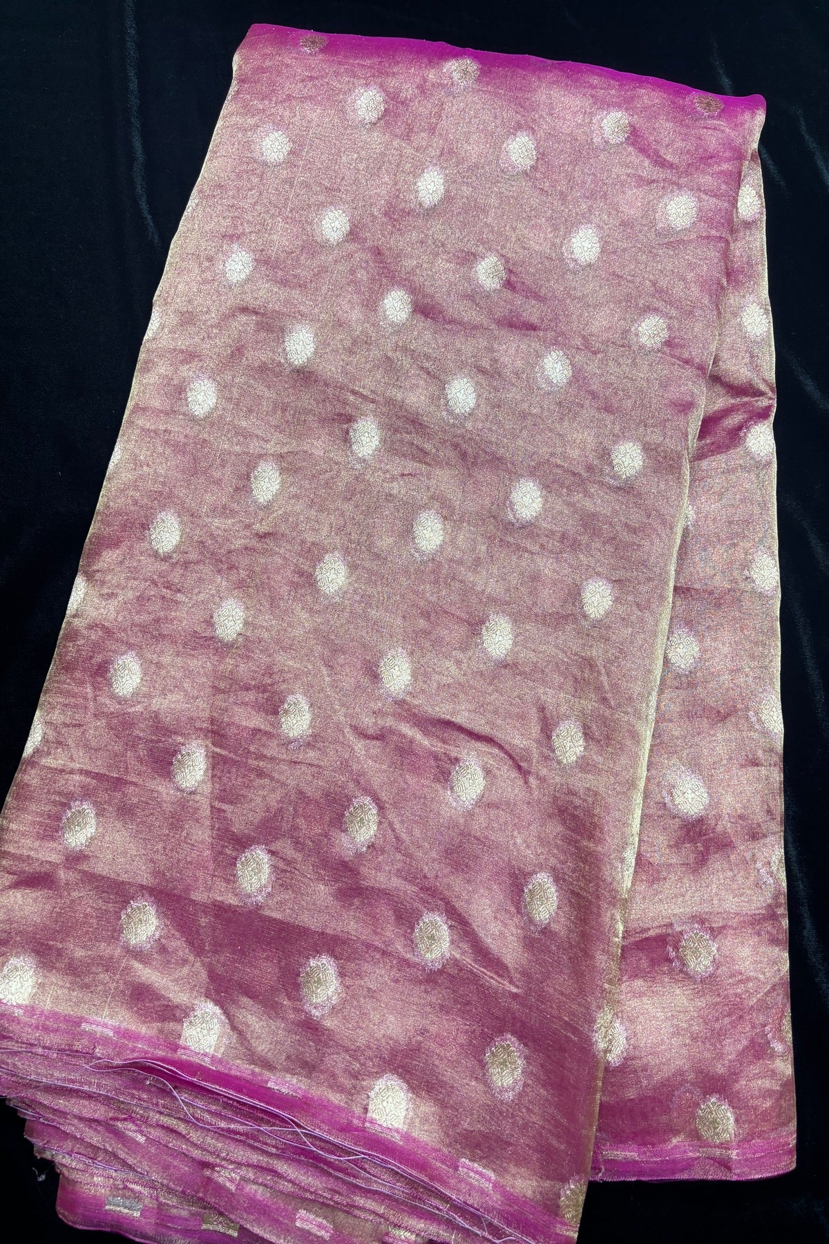 Golden Zari Woven Floral Buttas Pure Tissue Organza Fabric