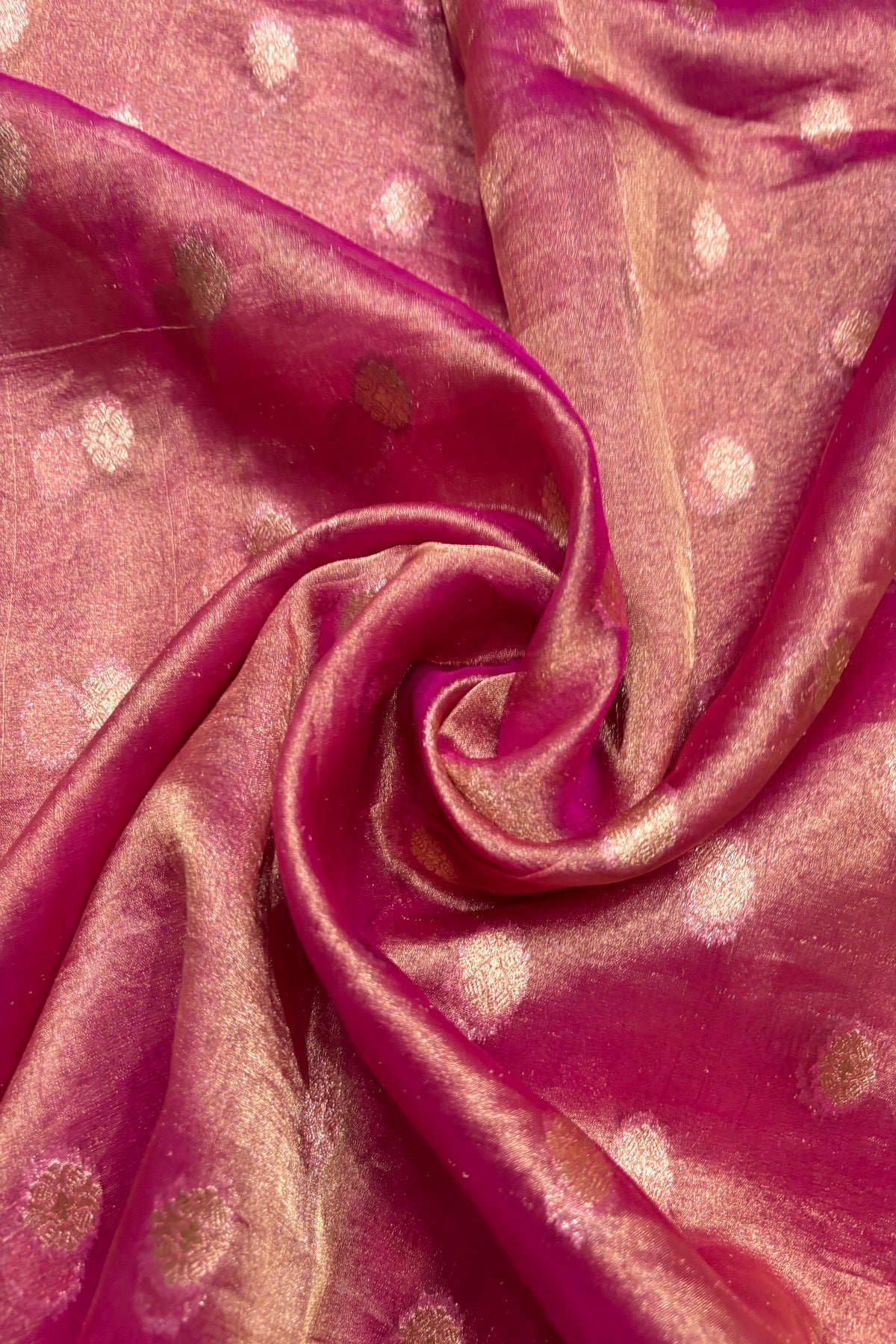 Golden Zari Woven Floral Buttas Pure Tissue Organza Fabric