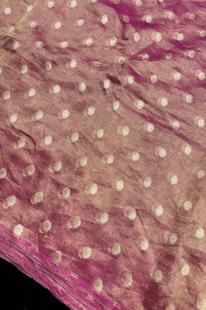 Golden Zari Woven Floral Buttas Pure Tissue Organza Fabric