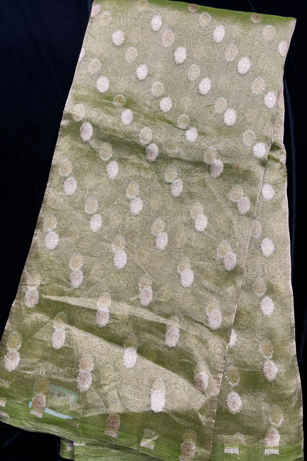 Golden Zari Woven Floral Buttas Pure Tissue Organza Fabric