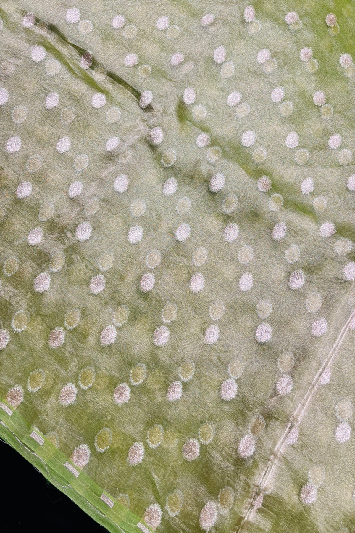 Golden Zari Woven Floral Buttas Pure Tissue Organza Fabric