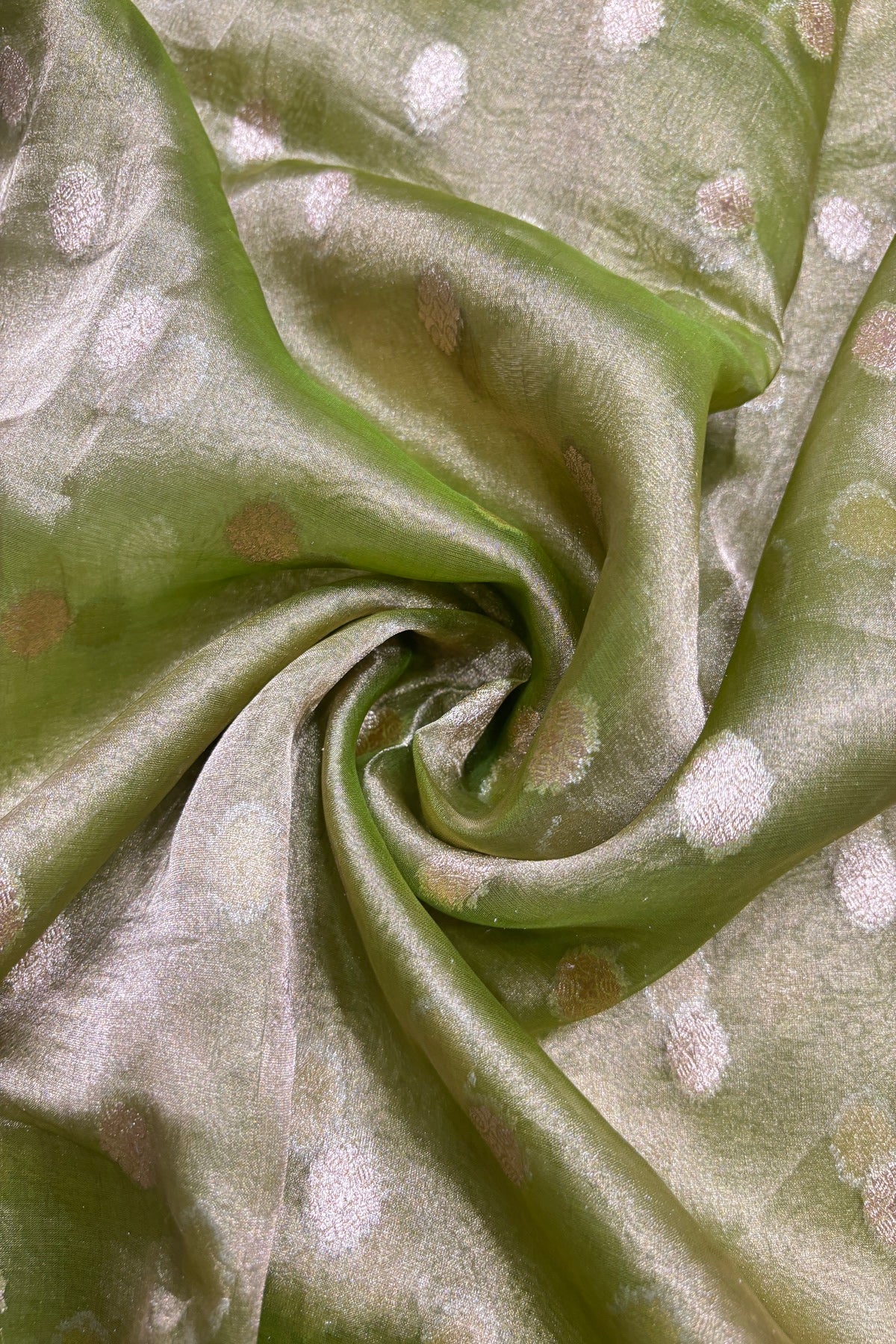 Golden Zari Woven Floral Buttas Pure Tissue Organza Fabric