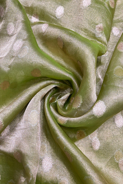 Golden Zari Woven Floral Buttas Pure Tissue Organza Fabric