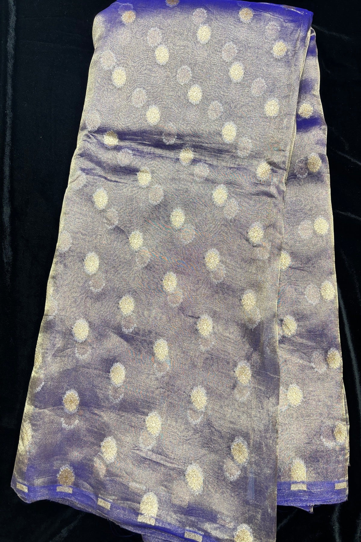 Golden Zari Woven Floral Buttas Pure Tissue Organza Fabric