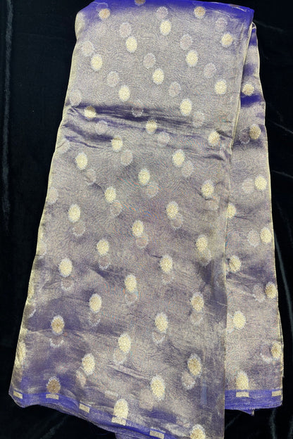 Golden Zari Woven Floral Buttas Pure Tissue Organza Fabric