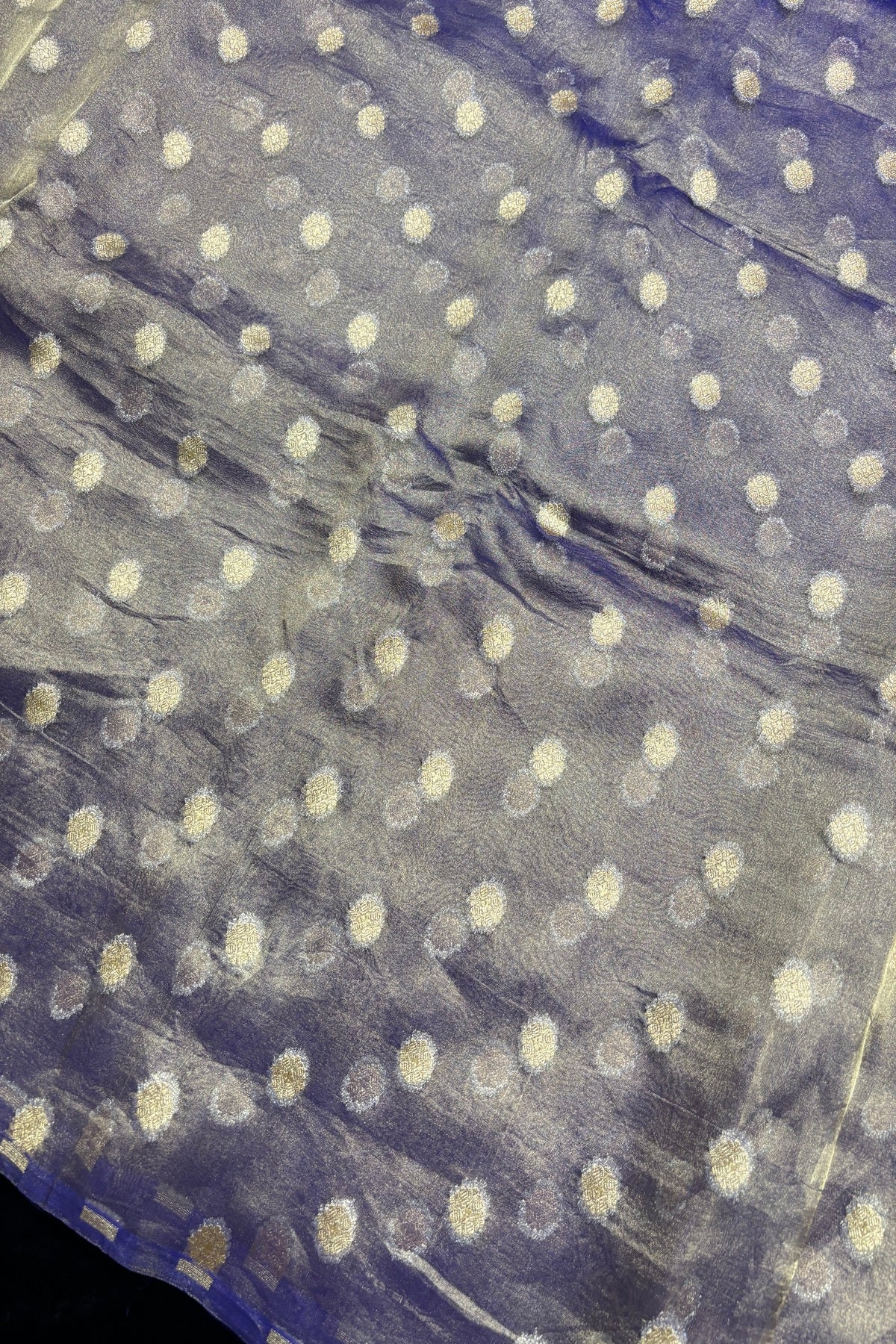 Golden Zari Woven Floral Buttas Pure Tissue Organza Fabric