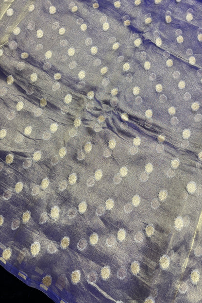 Golden Zari Woven Floral Buttas Pure Tissue Organza Fabric