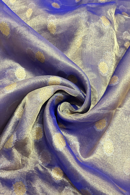 Golden Zari Woven Floral Buttas Pure Tissue Organza Fabric