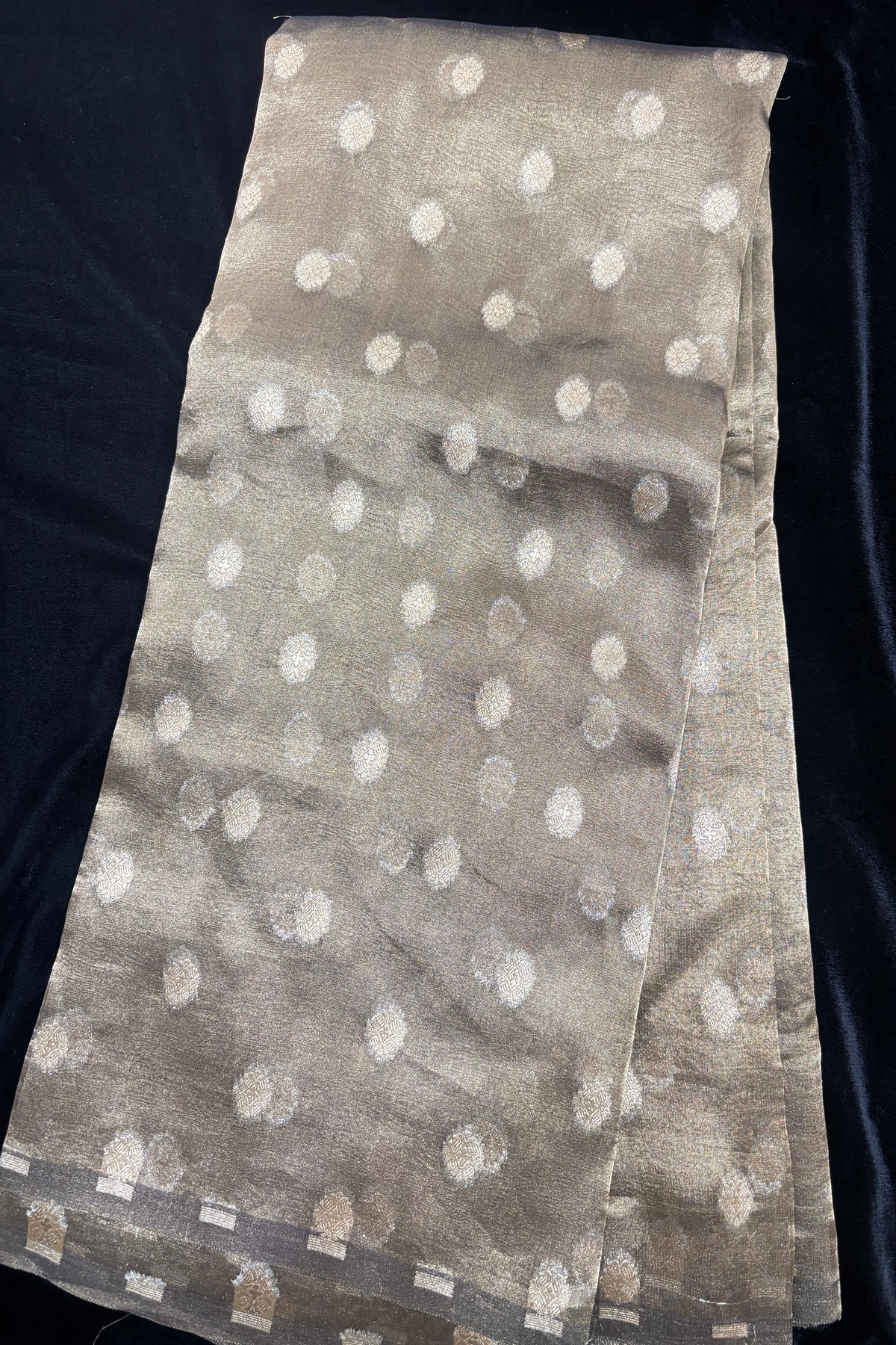 Golden Zari Woven Floral Buttas Pure Tissue Organza Fabric