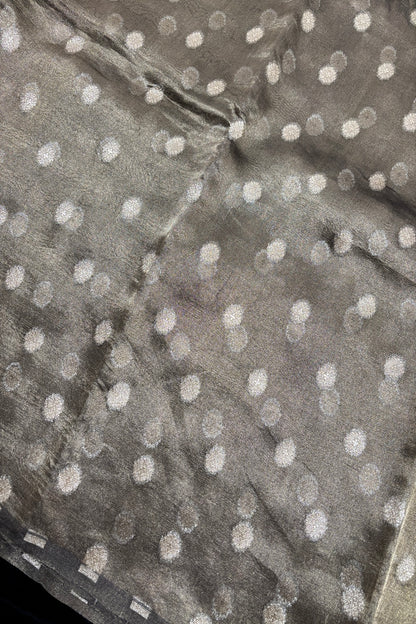 Golden Zari Woven Floral Buttas Pure Tissue Organza Fabric