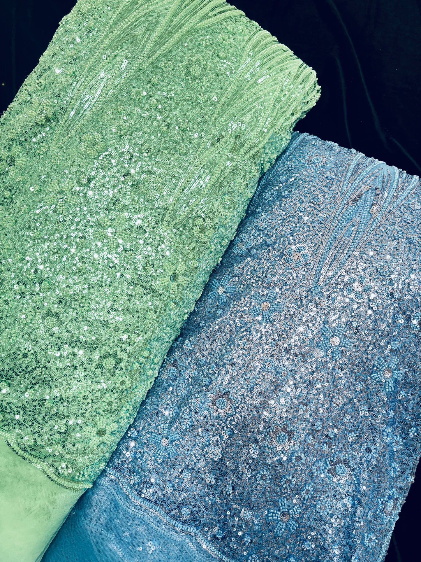 Tear Drop & Floral Scallops With Cut Beads & Sequins Embroidered Net Fabric