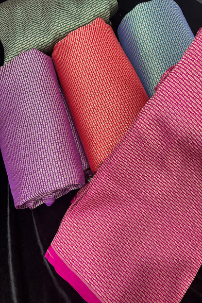 Cell Patterned Pure Banaras Satin Katan Tissue Fabric