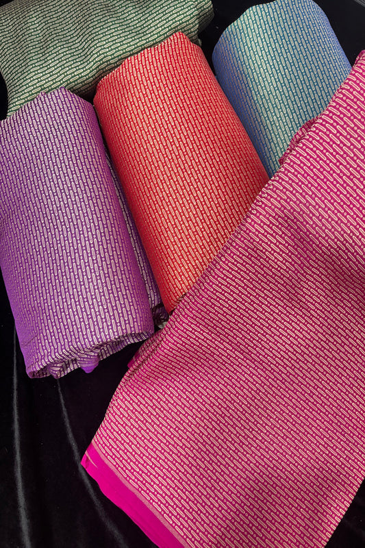 Cell Patterned Pure Banaras Satin Katan Tissue Fabric
