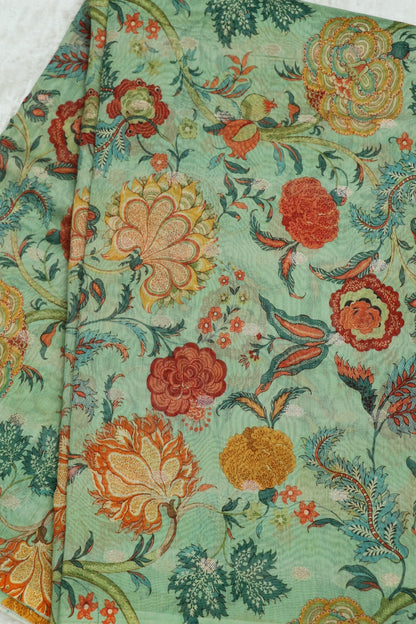 Pure Chanderi Cone Flower & Marigold Floral Printed Woven Fabric