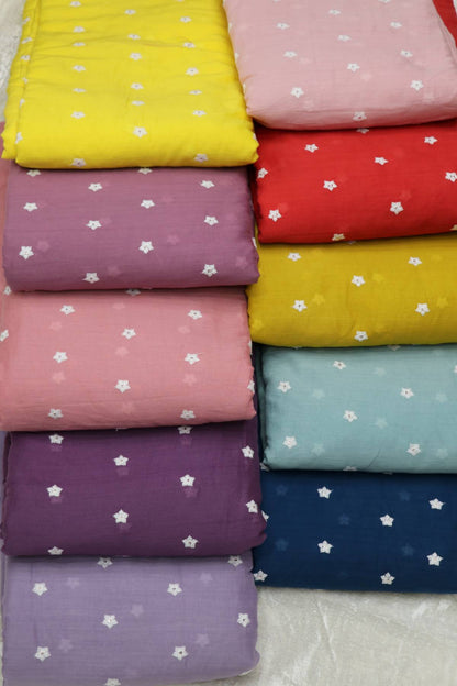 Miniature Flower Embroidered Mul Cotton Fabric