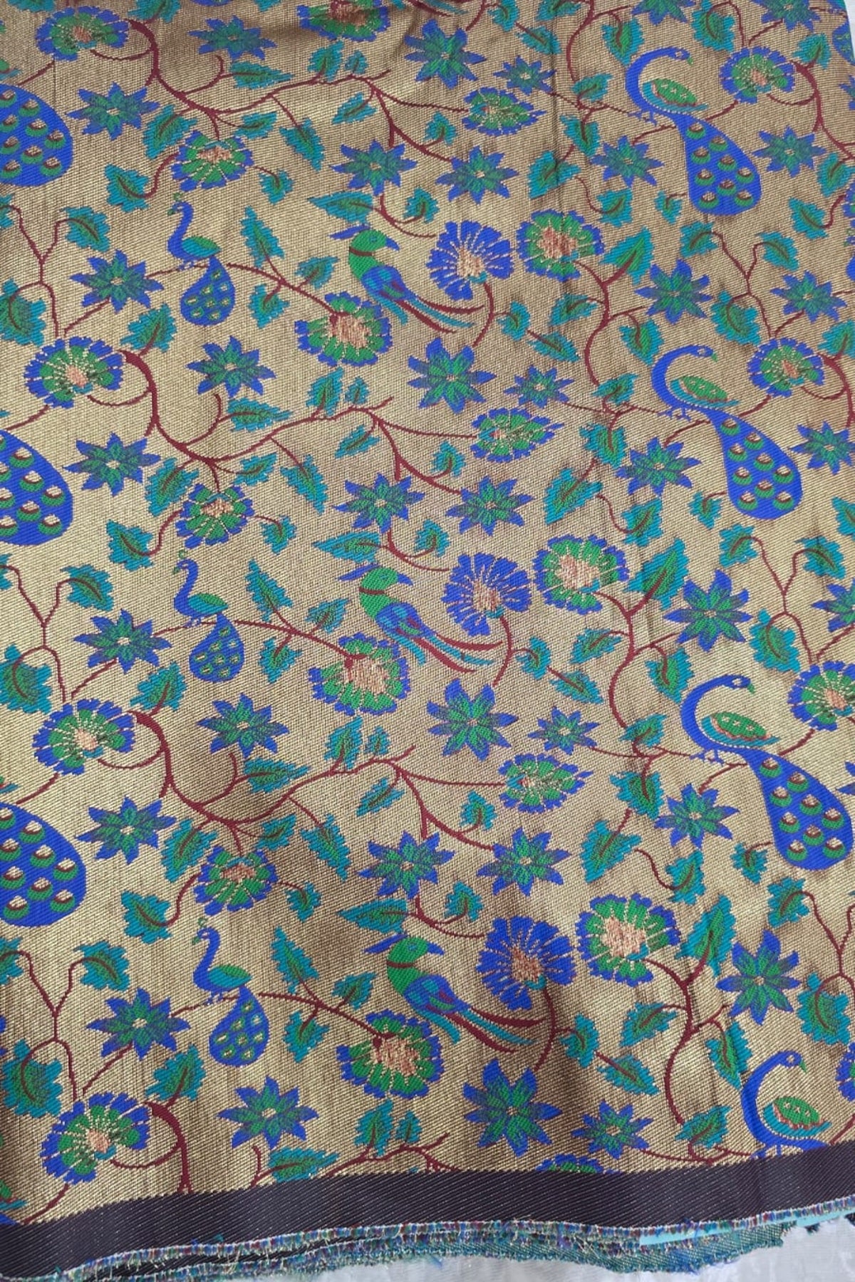 Navy Blue Antiq Gold All Over Jaal With Mor Poppot Woven Paithani Fabric