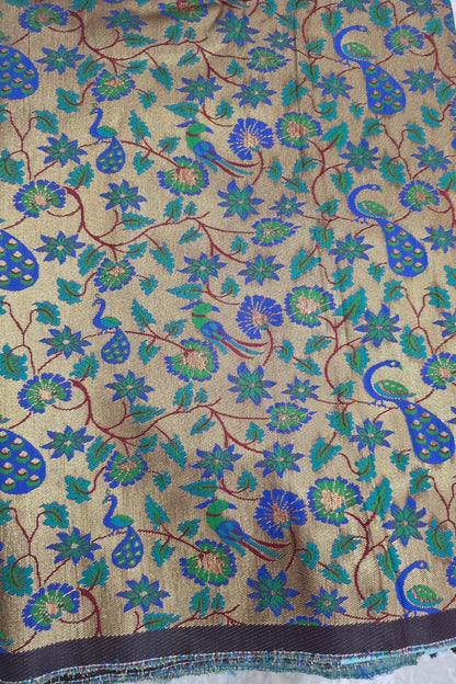 Navy Blue Antiq Gold All Over Jaal With Mor Poppot Woven Paithani Fabric