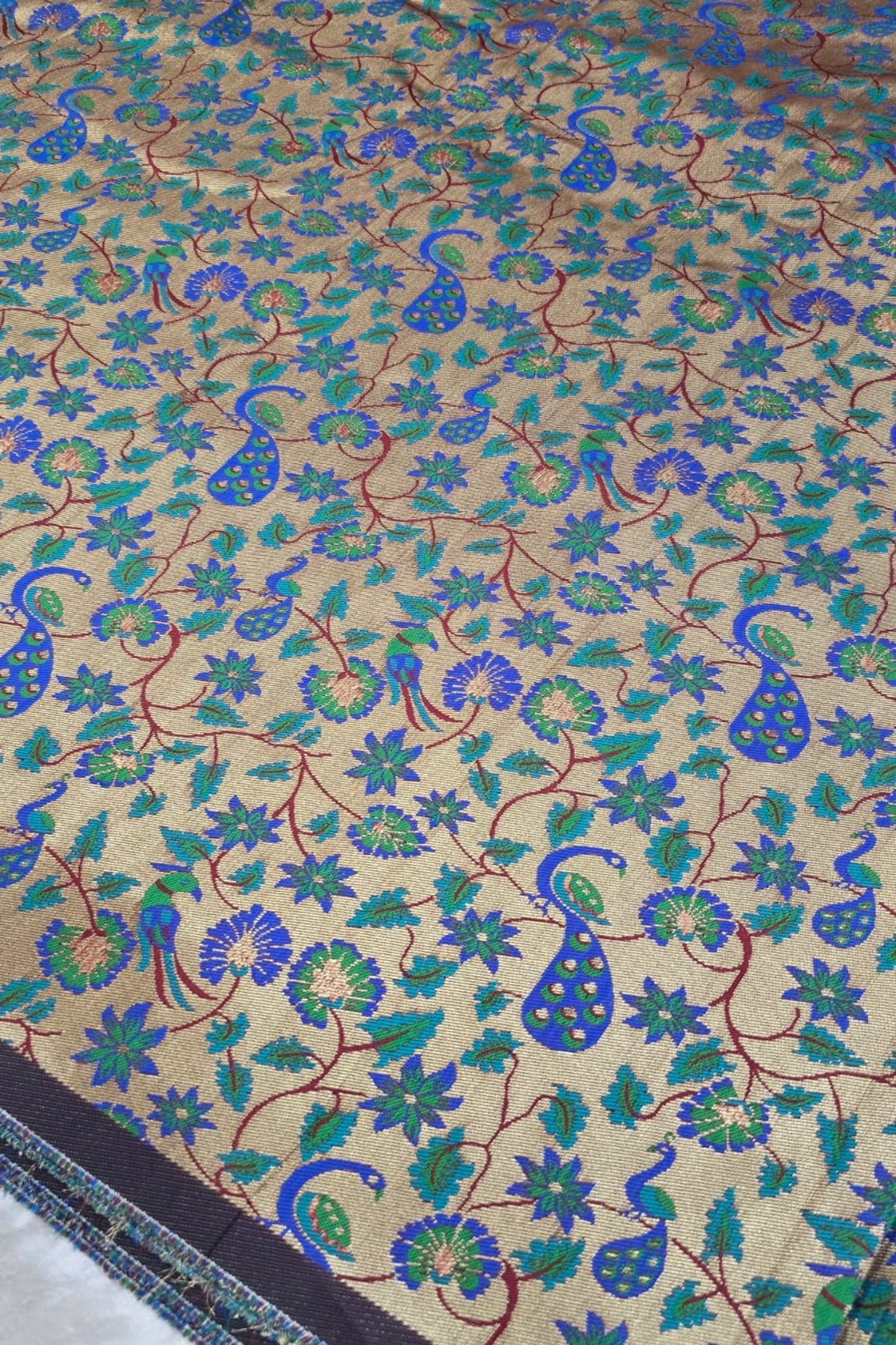 Navy Blue Antiq Gold All Over Jaal With Mor Poppot Woven Paithani Fabric