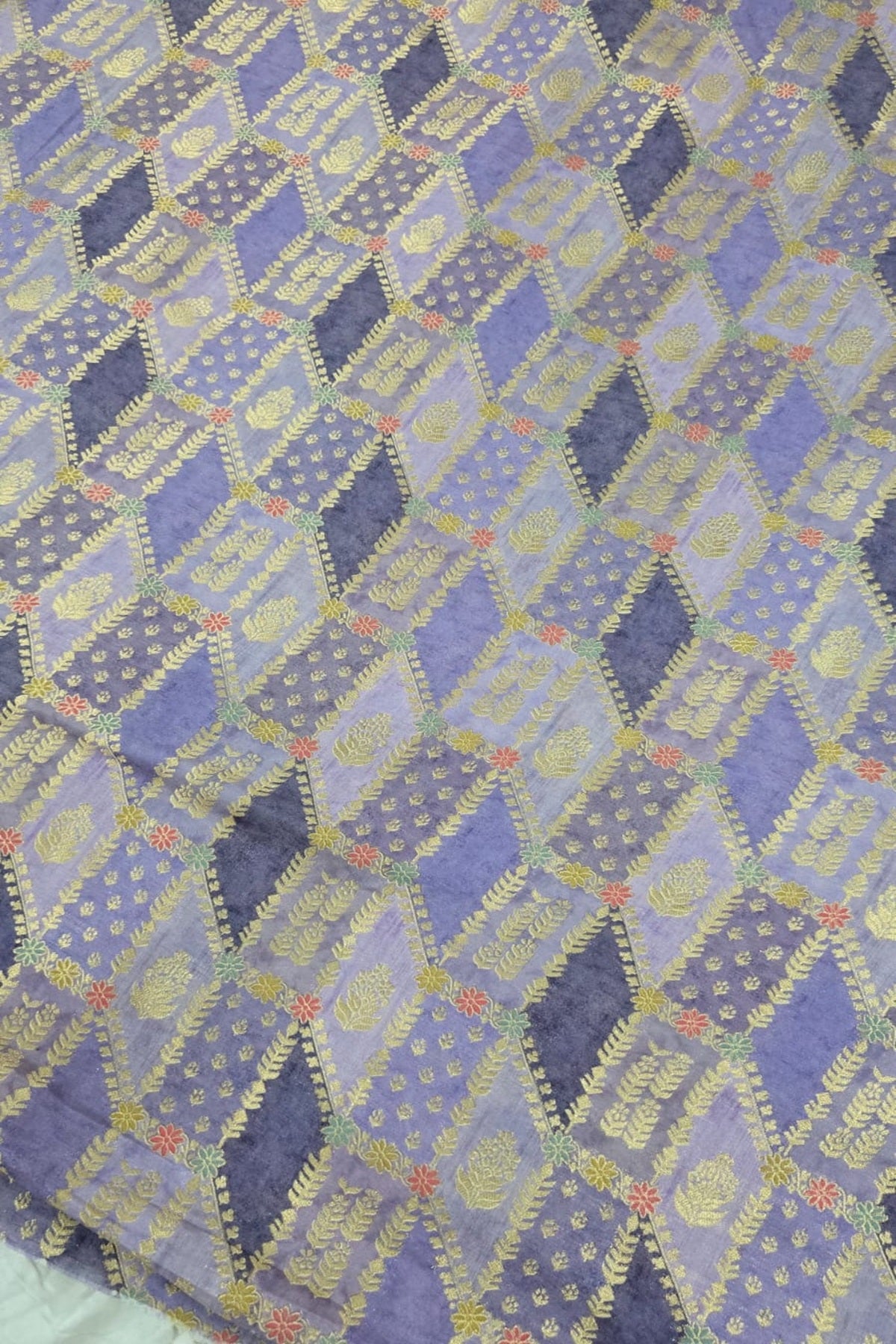 Gold & Meenakari Floral Woven Rangkat Printed Dola Silk Fabric