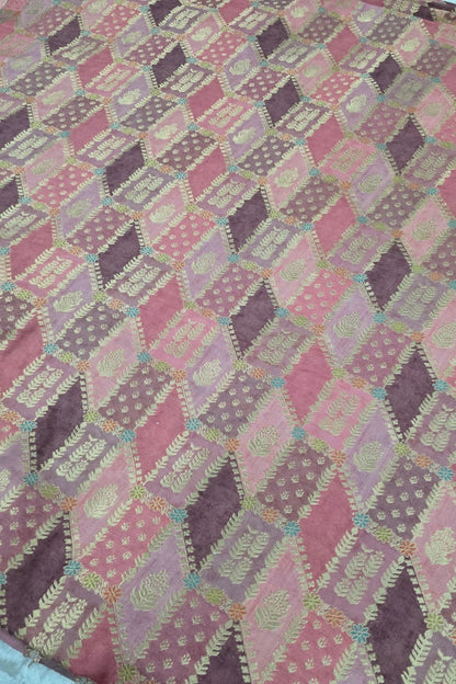 Gold & Meenakari Floral Woven Rangkat Printed Dola Silk Fabric