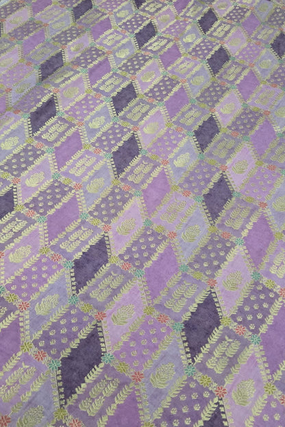 Gold & Meenakari Floral Woven Rangkat Printed Dola Silk Fabric