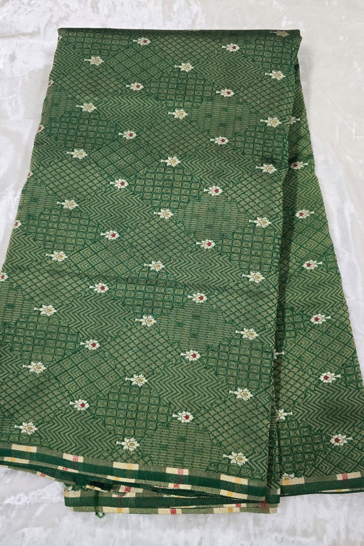 Pure Banaras Geometric Woven Tissue Fabric With Meenakari Motifs
