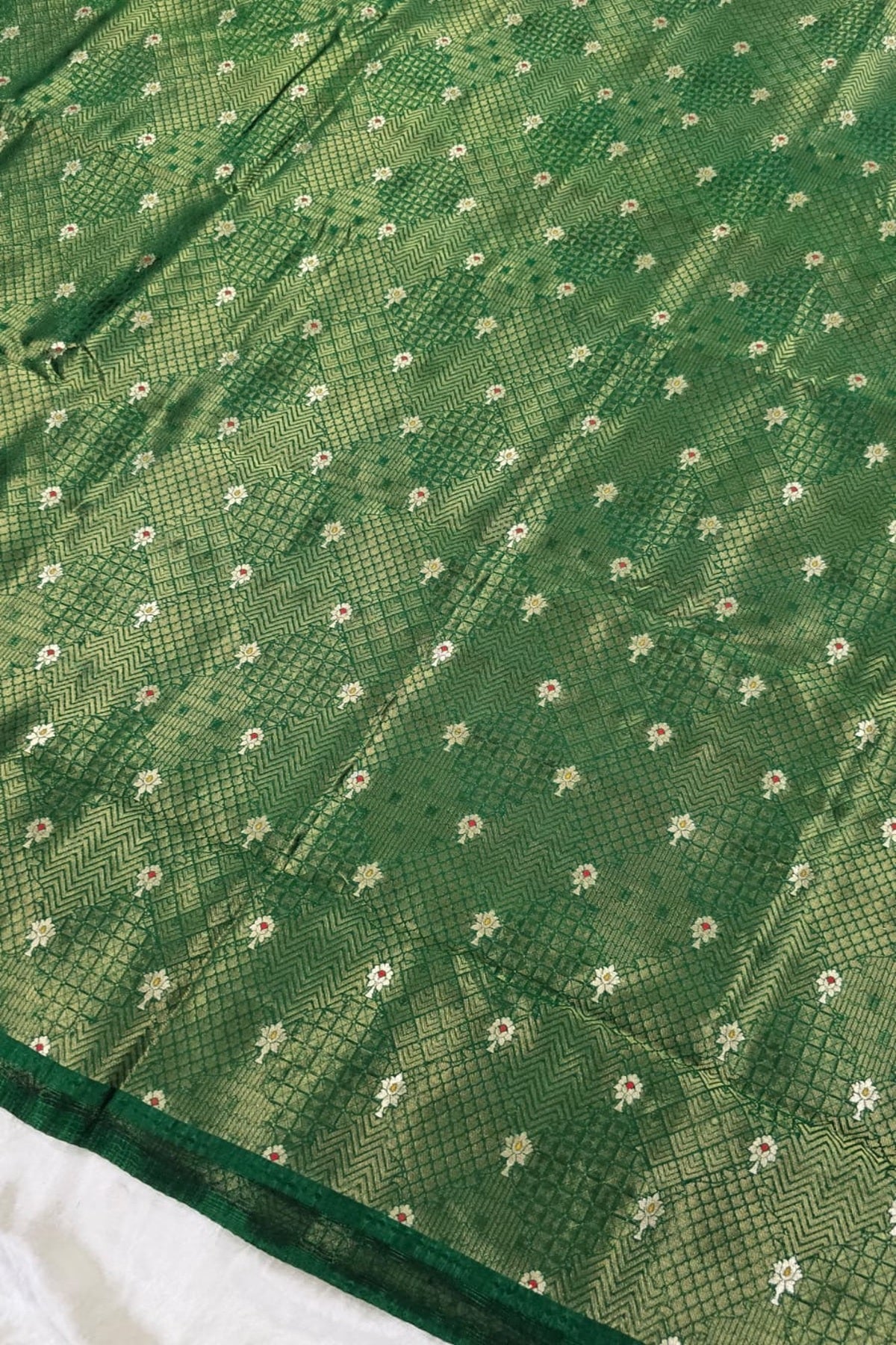 Pure Banaras Geometric Woven Tissue Fabric With Meenakari Motifs