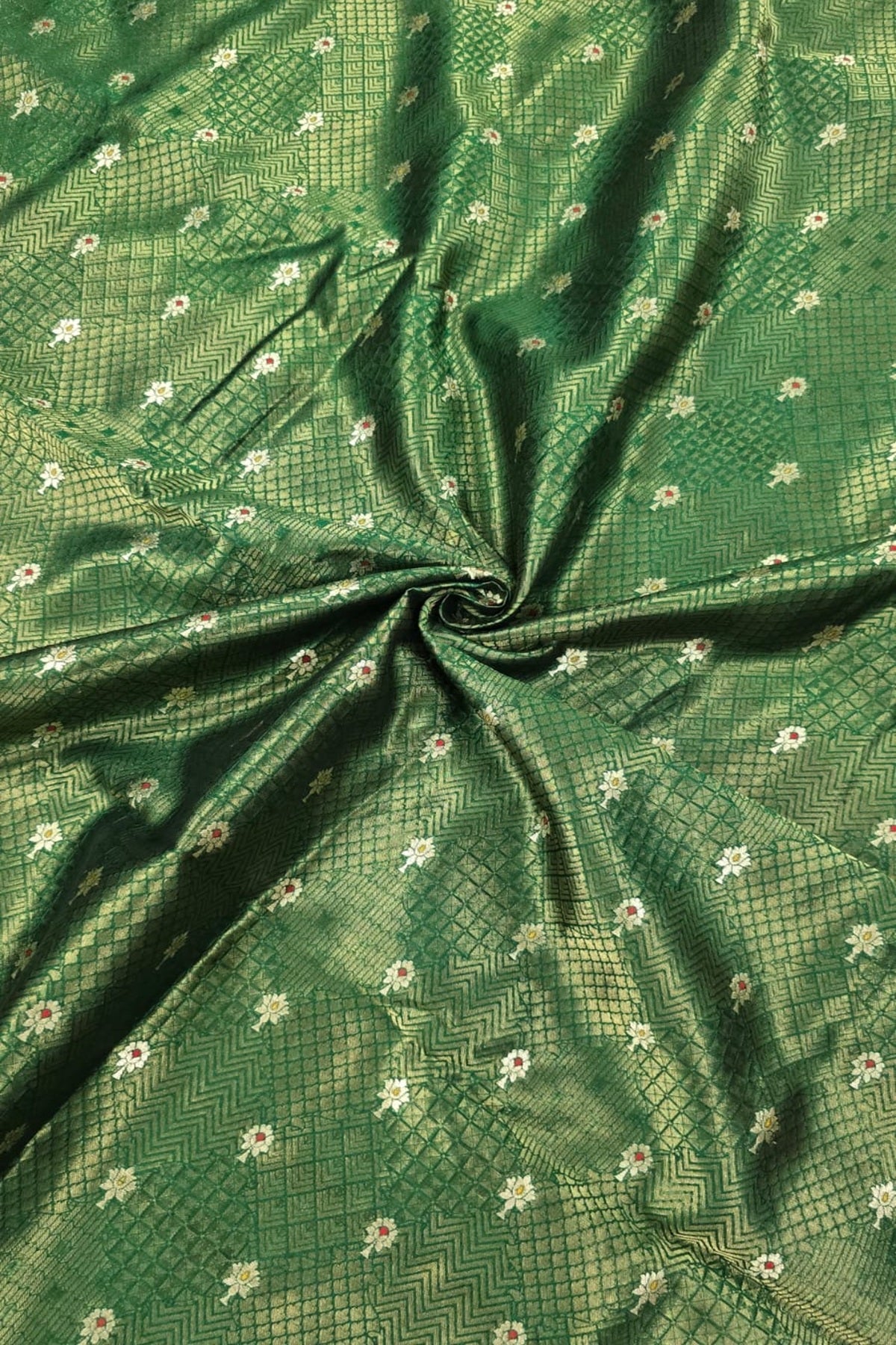 Pure Banaras Geometric Woven Tissue Fabric With Meenakari Motifs