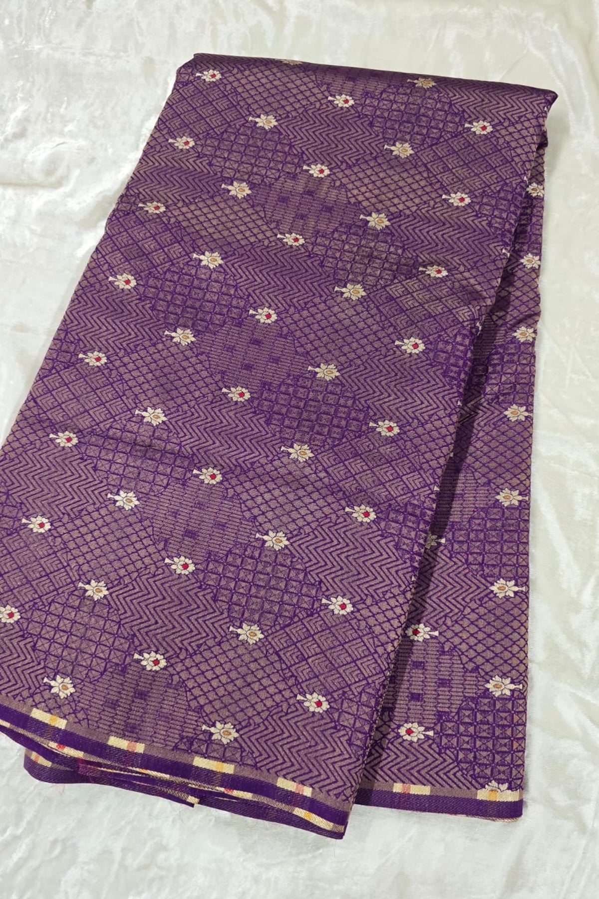 Pure Banaras Geometric Woven Tissue Fabric With Meenakari Motifs