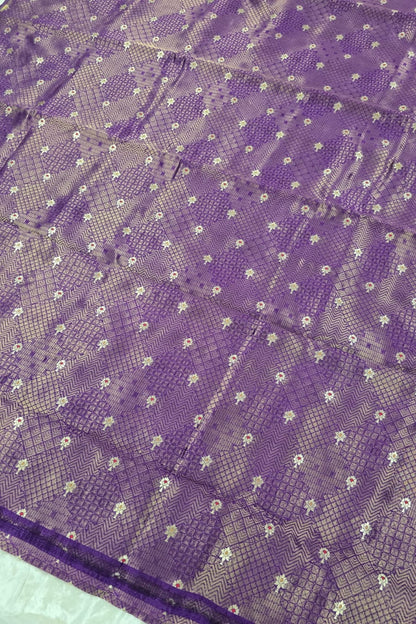 Pure Banaras Geometric Woven Tissue Fabric With Meenakari Motifs