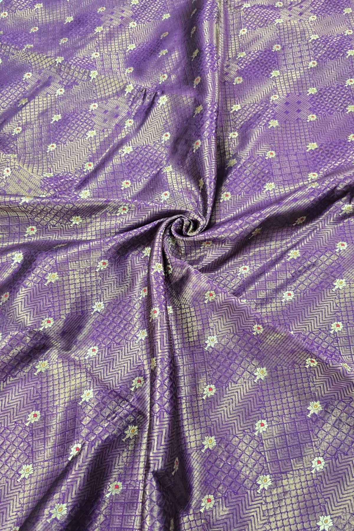 Pure Banaras Geometric Woven Tissue Fabric With Meenakari Motifs
