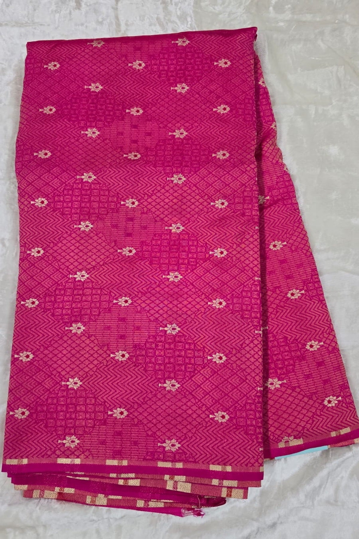 Pure Banaras Geometric Woven Tissue Fabric With Meenakari Motifs
