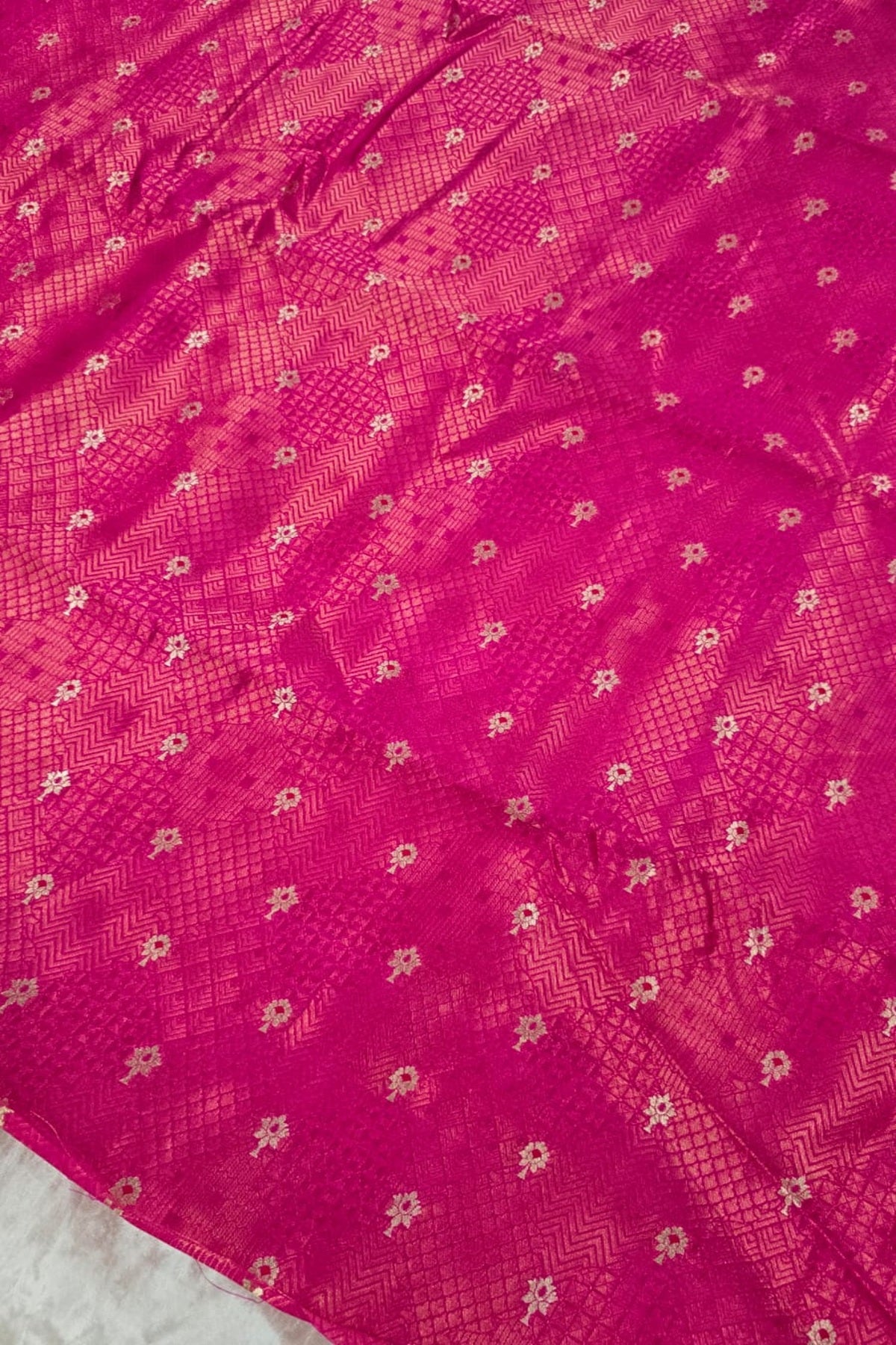 Pure Banaras Geometric Woven Tissue Fabric With Meenakari Motifs