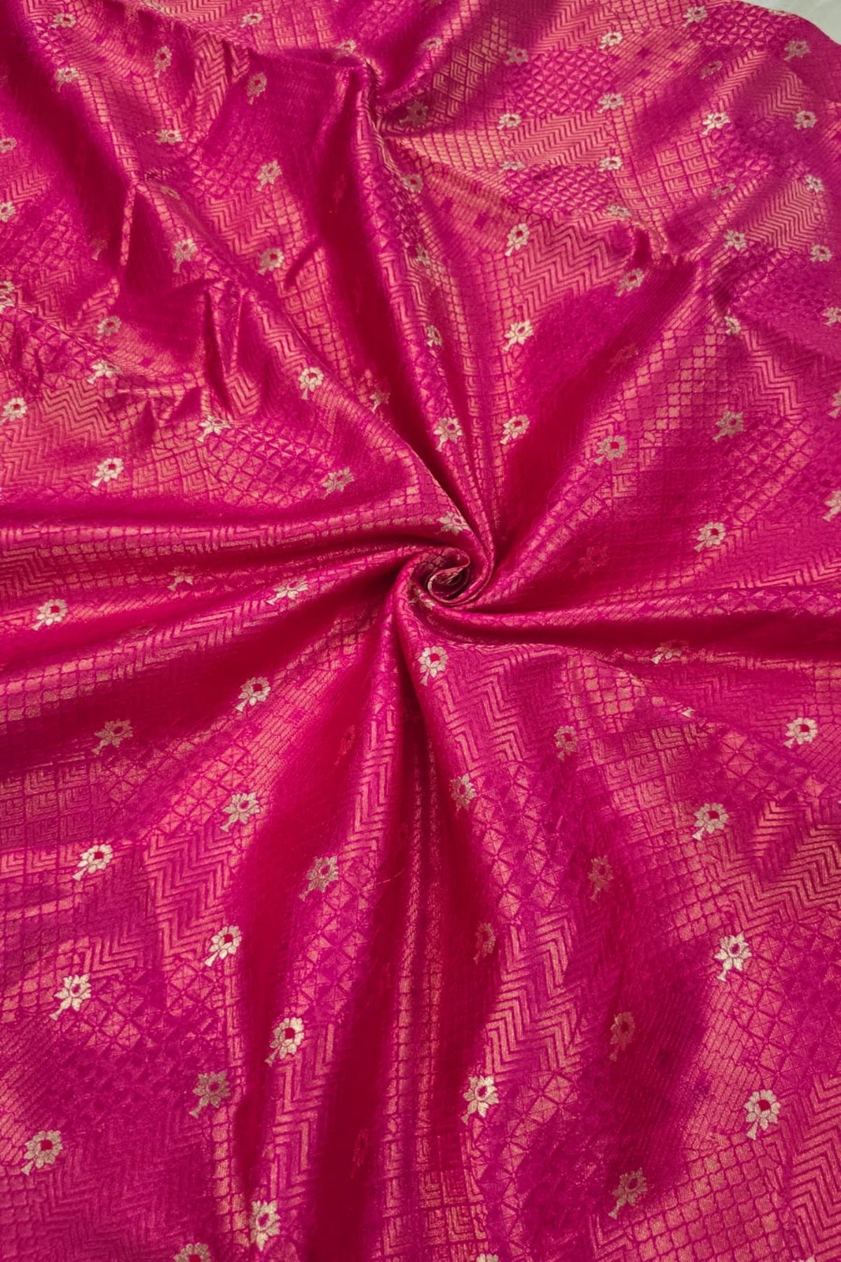 Pure Banaras Geometric Woven Tissue Fabric With Meenakari Motifs