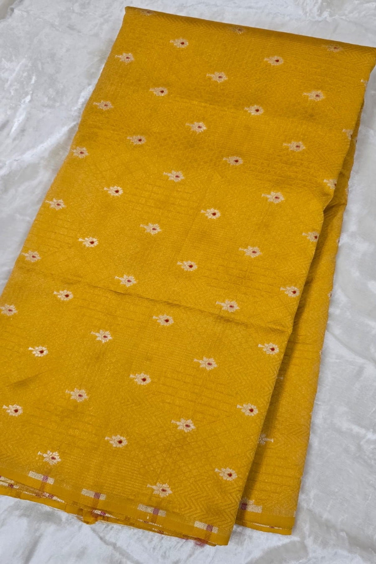 Pure Banaras Geometric Woven Tissue Fabric With Meenakari Motifs